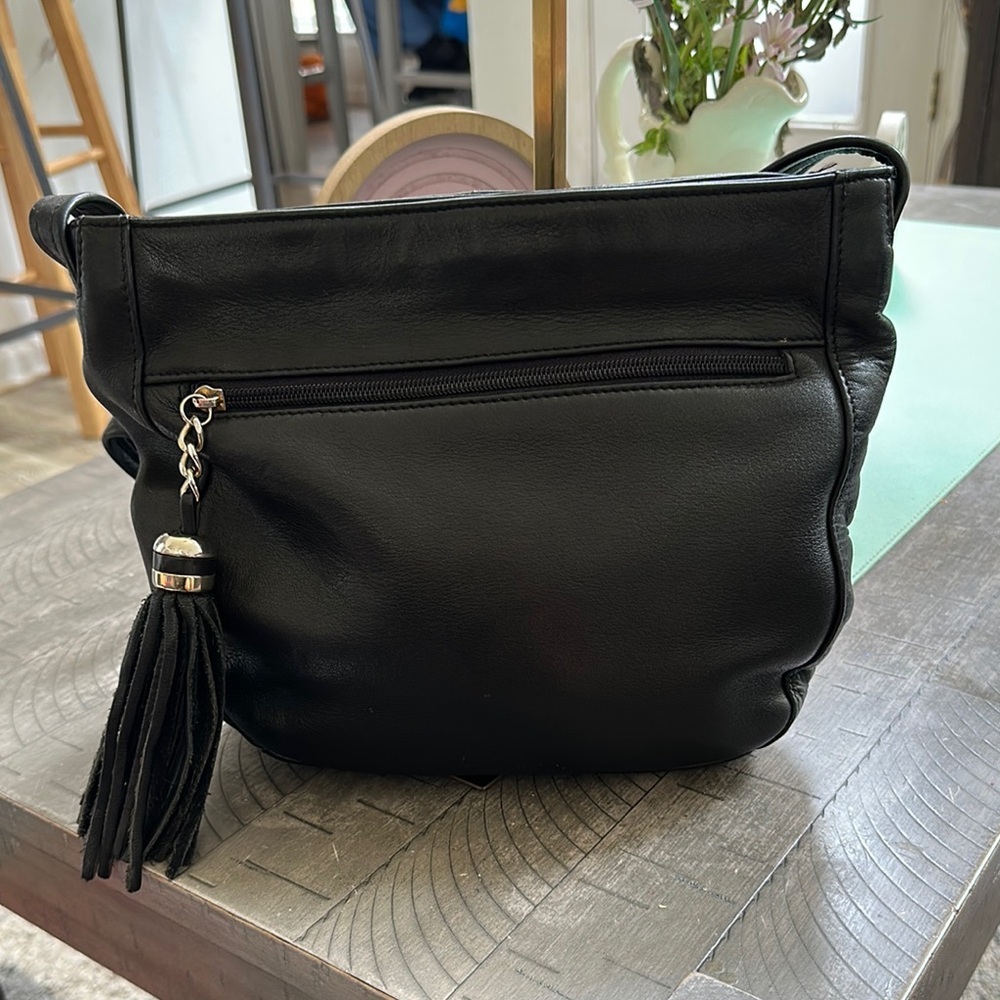 Tignanello Leather Black Shoulder Bag with Tassel EUC with dust bag
